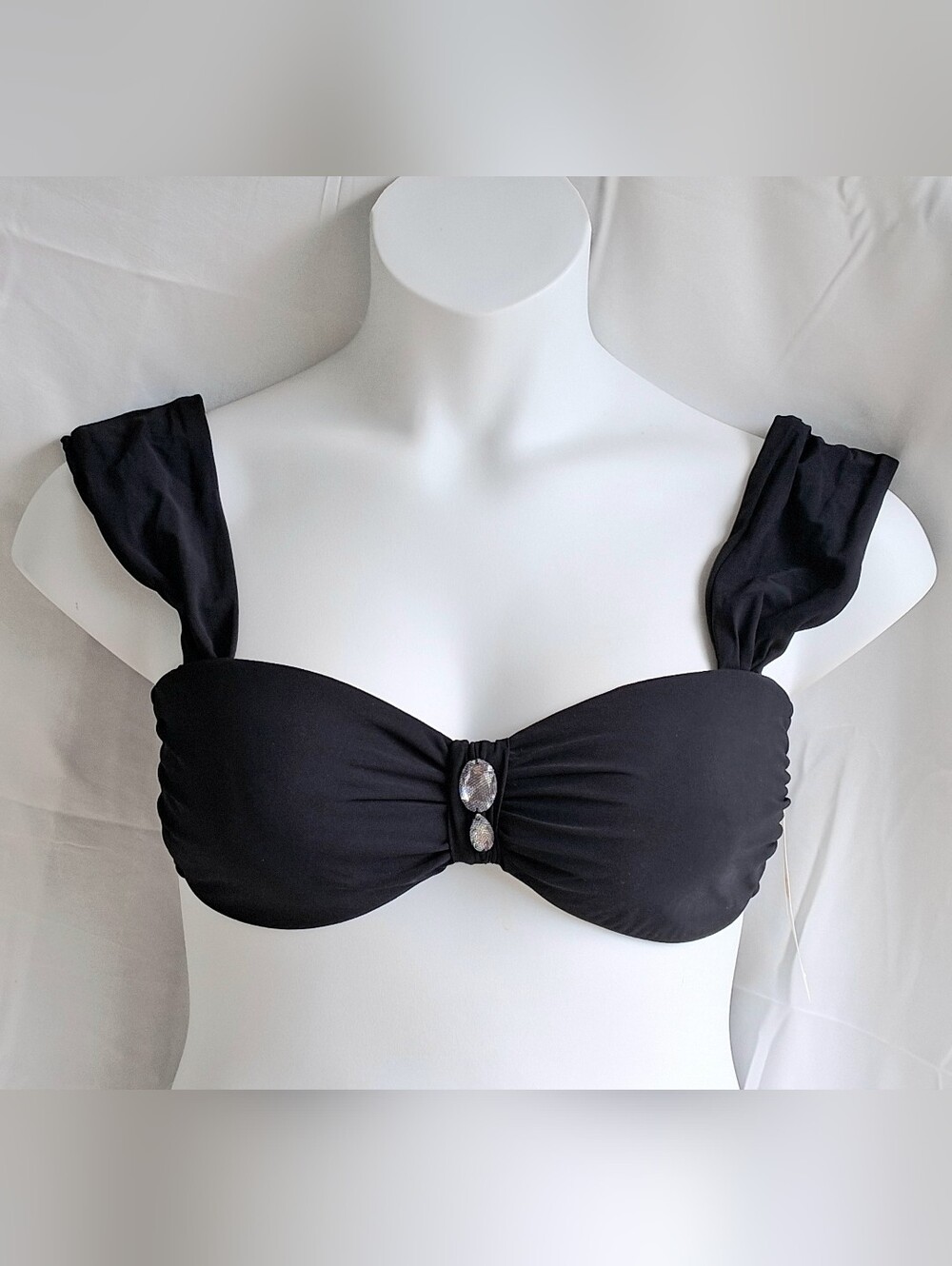 Badgley Mischka Black Bejeweled Detail Bikini Top Sz 10 NWT